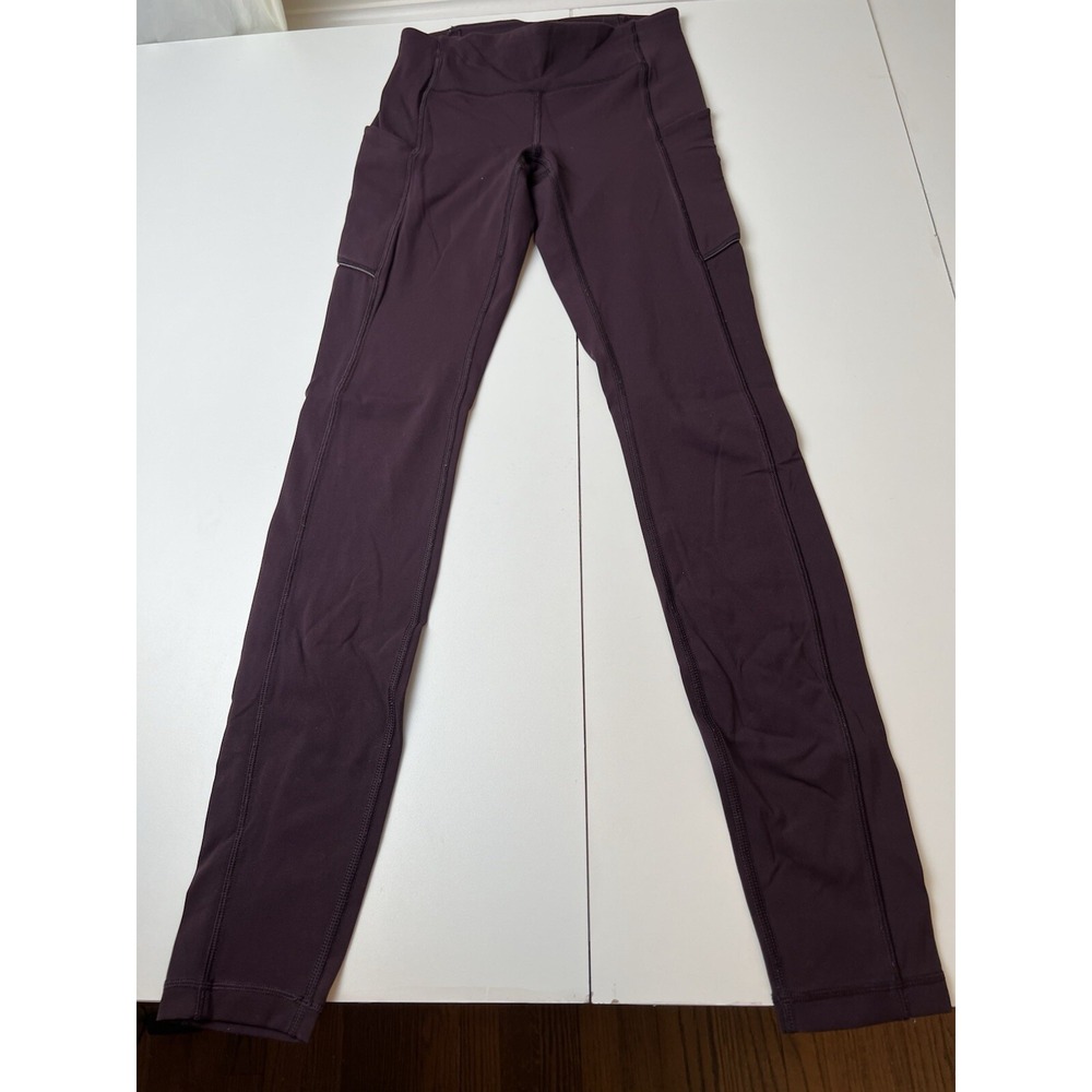 Lululemon Women's‎ Size 2 Dark Purple Leggings Back Zip Pocket 2 Side Pockets